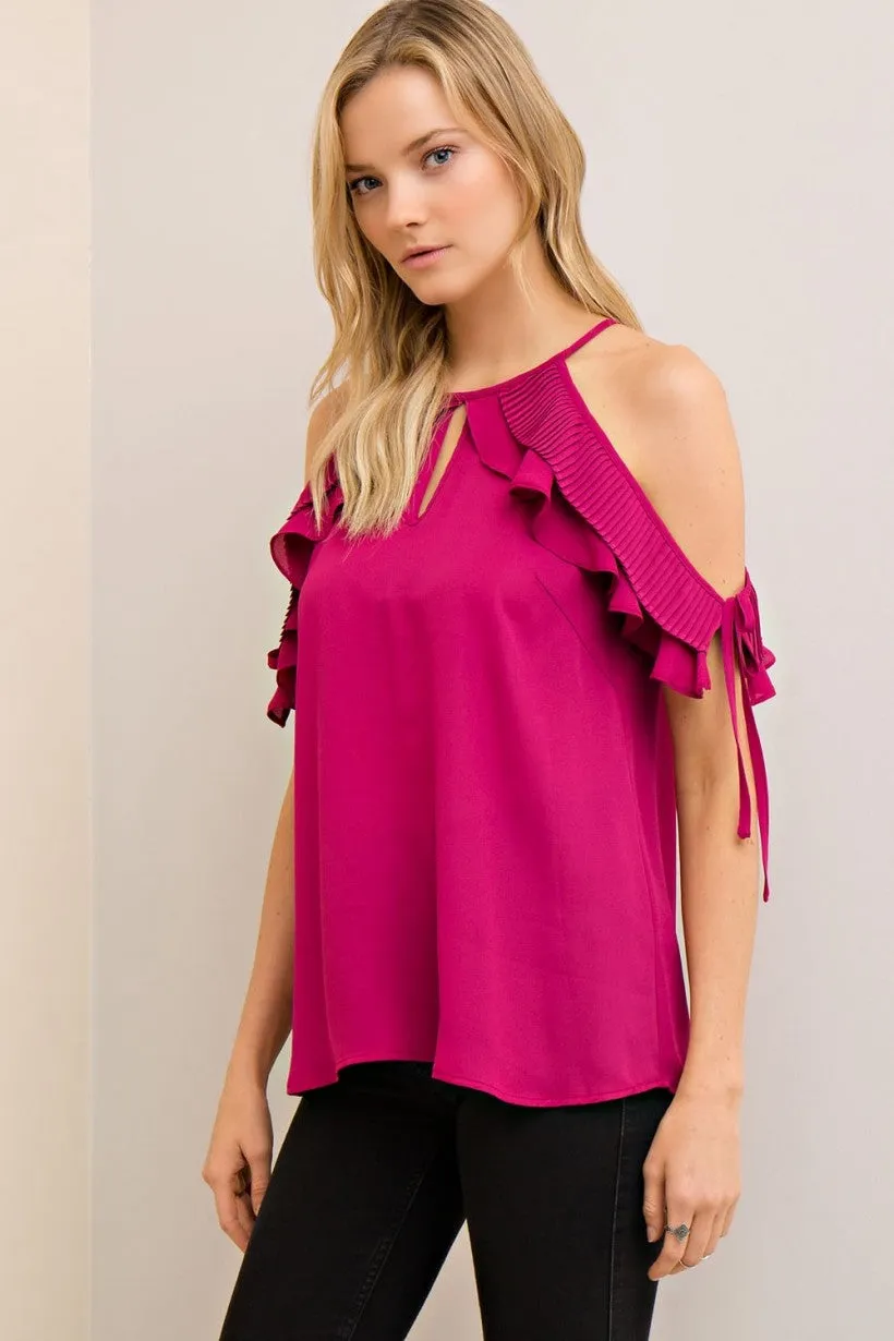 Berry Cute Open Shoulder Ruffle Top