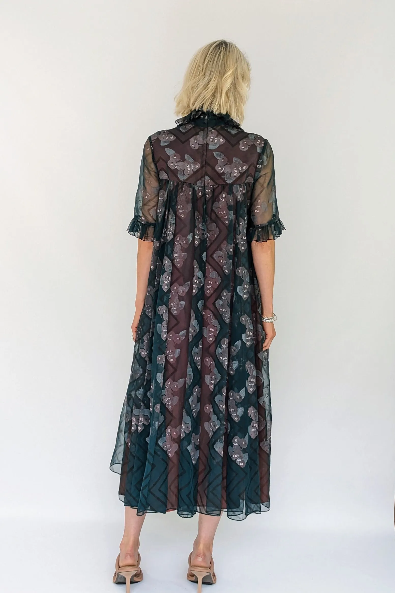 Early 1970s Jean Varon Vintage High Neck Prairie Smock Dress