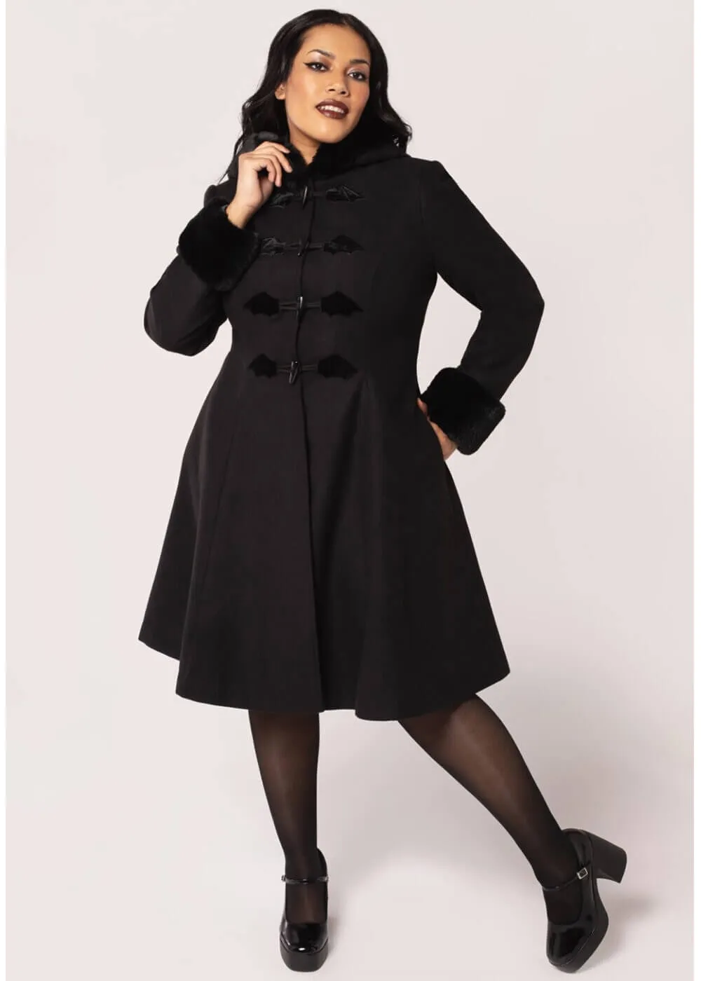 Hell Bunny Batilda Bat Duffel Coat Black