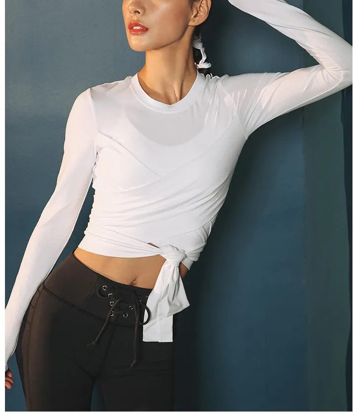 LOLI DESIGN LONG SLEEVE WRAP FRONT CROP TOP