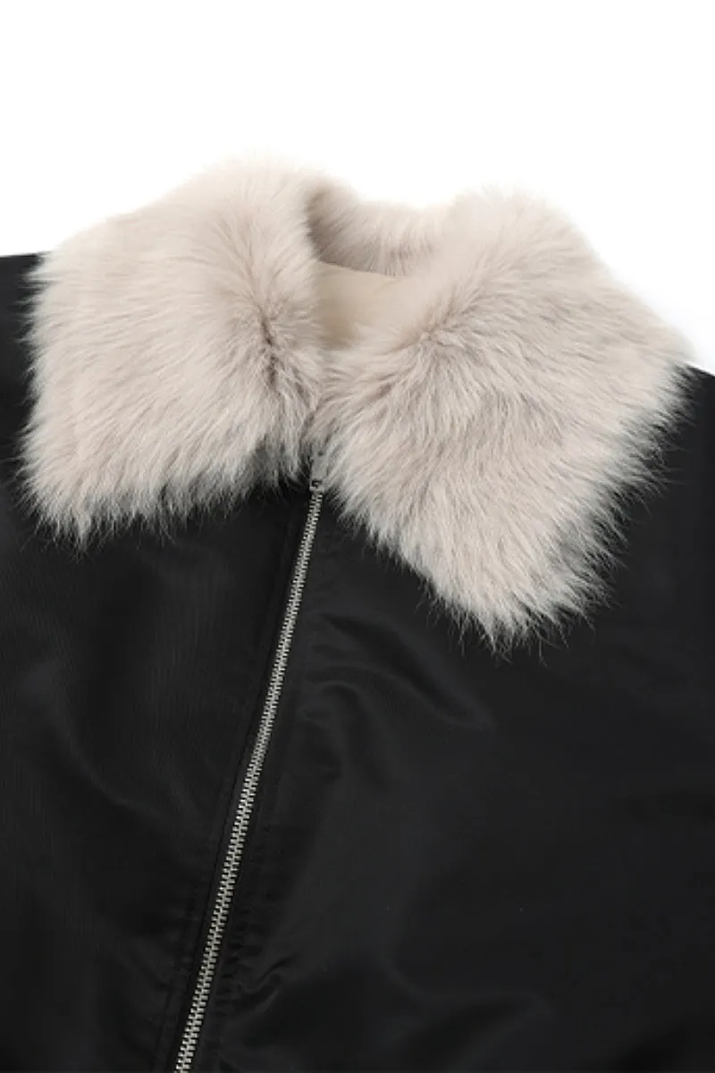 Oversized Water Repellent Bomber Puffer Coat with Toscana Shearling Collar