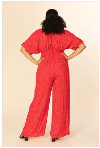Polka Dot V Neck Jumpsuit